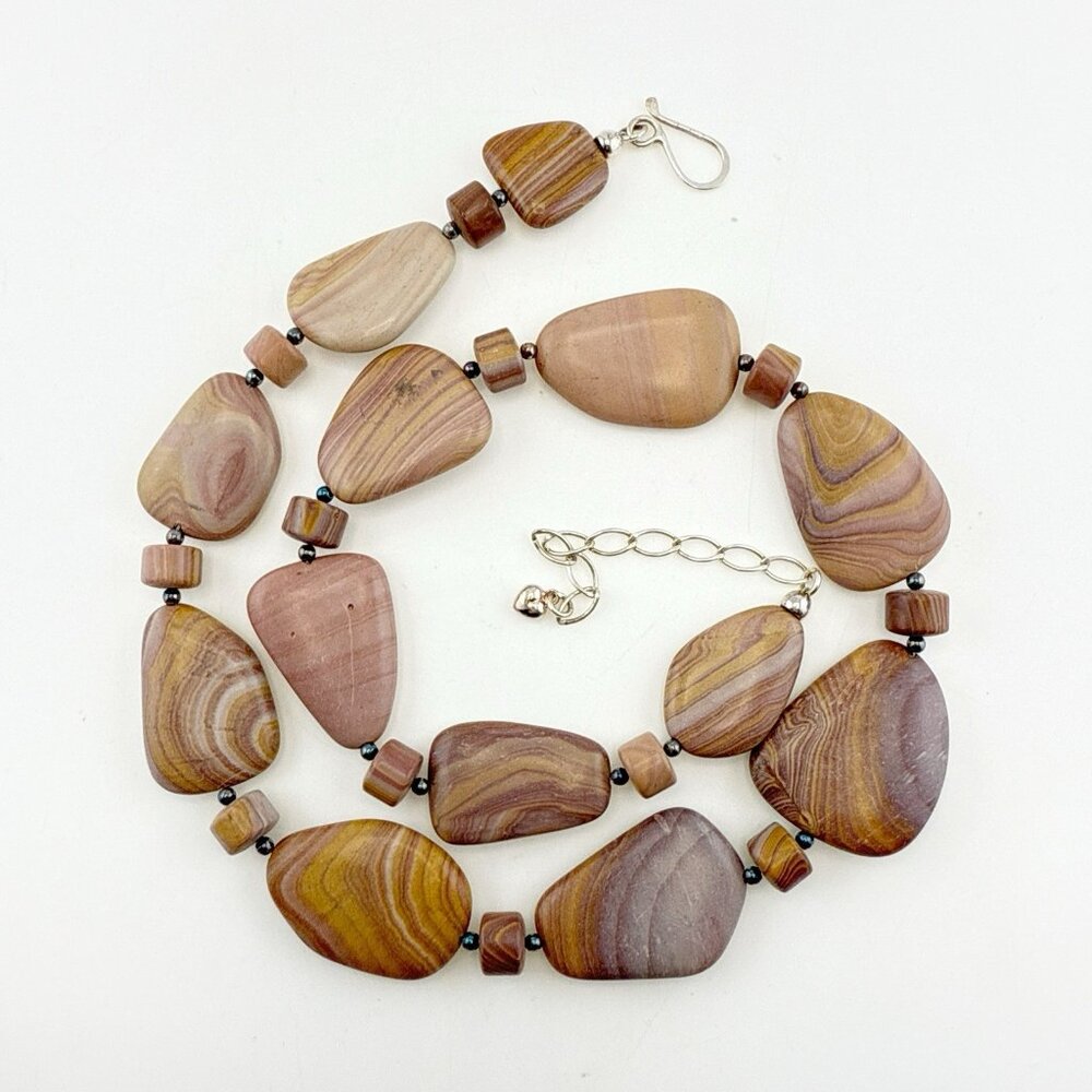 Jay King Necklace Jasper Neutral Rose Mauve Beaded Smooth Sterling Silver DTR